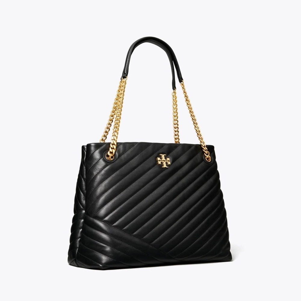 Tory Burch Black Quilted Shoulder Bag with Gold Chain Handles